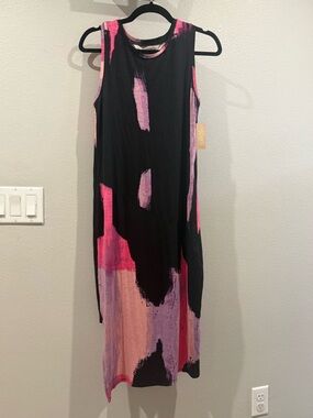 RACHEL Rachel Roy Black with Hot Pink & Light Pink Abstract Maxi Dress